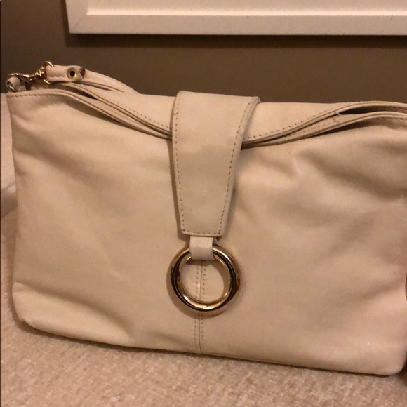 Vintage Cream Leather Purse Gold Ring Crossbody - Picture 2 of 6